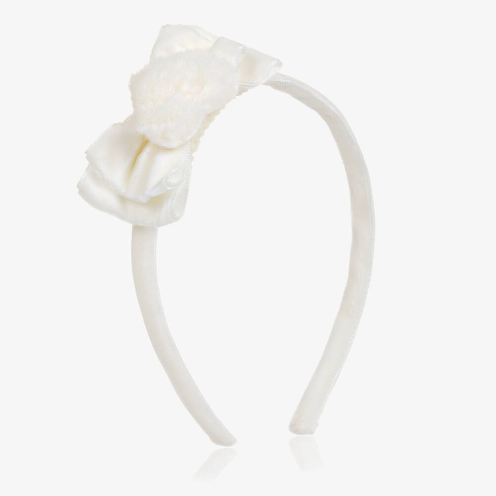 Mayoral - Girls Ivory Velvet Bow Hairband | Childrensalon