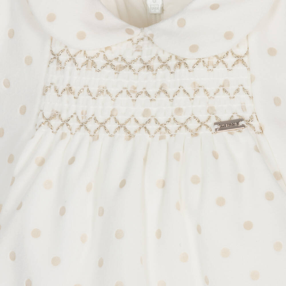 Mayoral Newborn-Girls Ivory Velvet Polka Dot Delight | Childrensalon Outlet