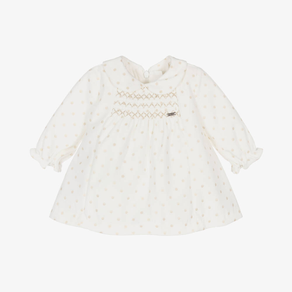 Mayoral Newborn-Girls Ivory Velvet Polka Dot Delight | Childrensalon Outlet