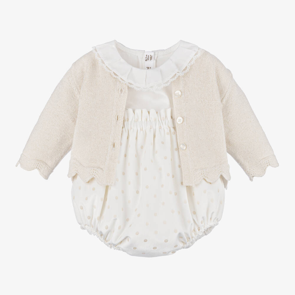 Mayoral Newborn-Girls Ivory Velvet Shorts Ensemble | Childrensalon Outlet