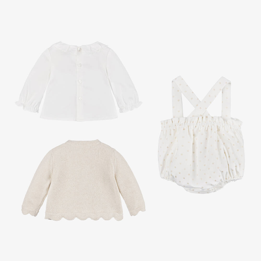 Mayoral Newborn-Girls Ivory Velvet Shorts Ensemble | Childrensalon Outlet
