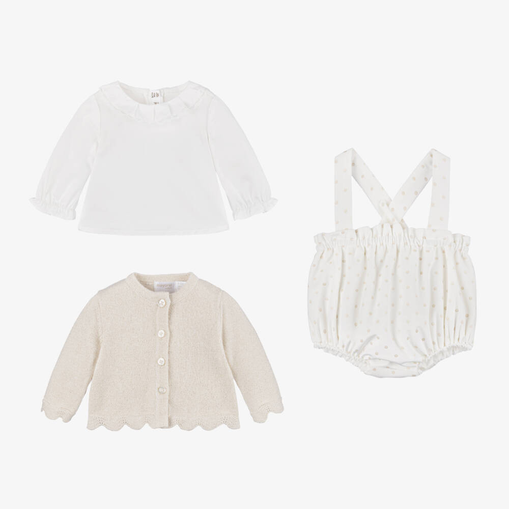 Mayoral Newborn-Girls Ivory Velvet Shorts Ensemble | Childrensalon Outlet