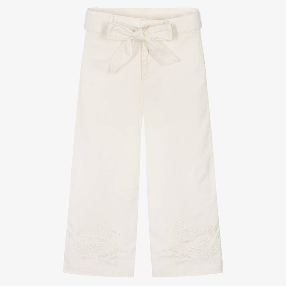 Mayoral-Girls Ivory Wide-Legged Slacks | Childrensalon Outlet