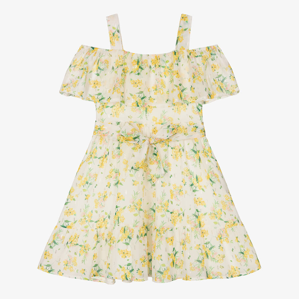 Mayoral - Girls Ivory & Yellow Floral Chiffon Dress | Childrensalon