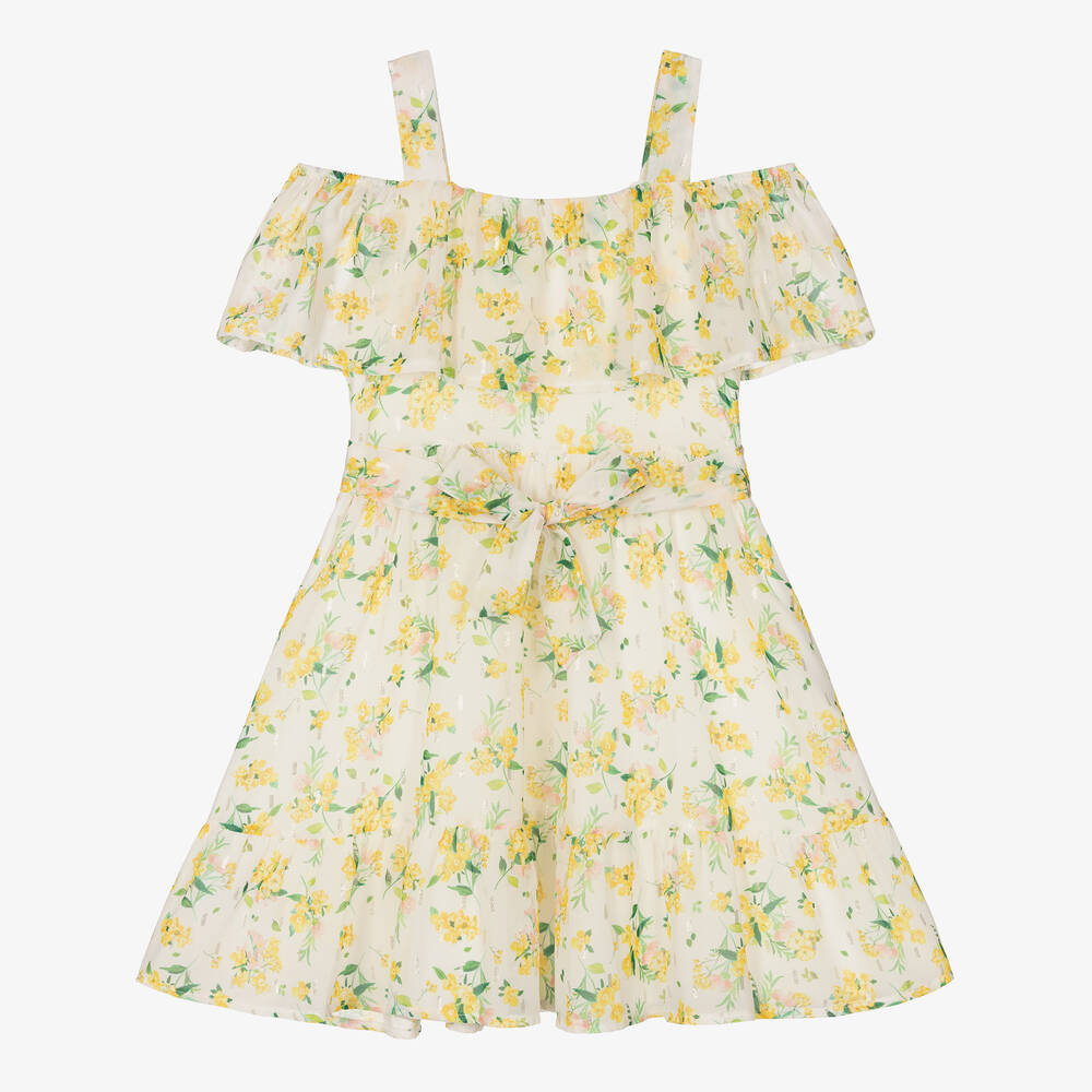 Mayoral - Robe ivoire et jaune en mousseline | Childrensalon