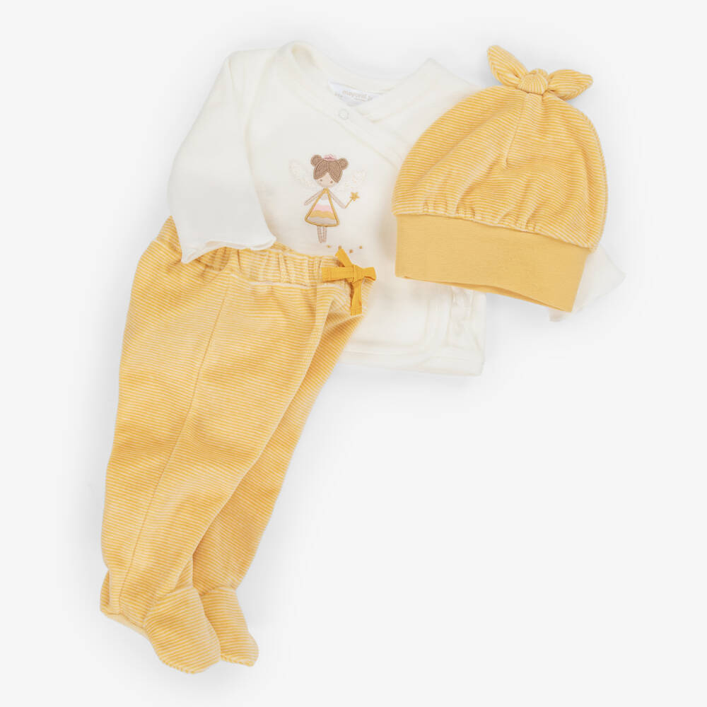 Mayoral Newborn-Girls Ivory & Yellow Velour 2 Piece Babygrow Set | Childrensalon Outlet