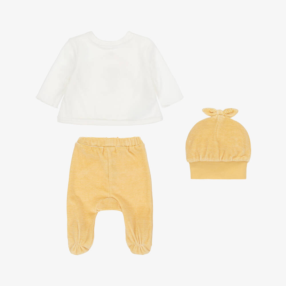 Mayoral Newborn-Girls Ivory & Yellow Velour 2 Piece Babygrow Set | Childrensalon Outlet