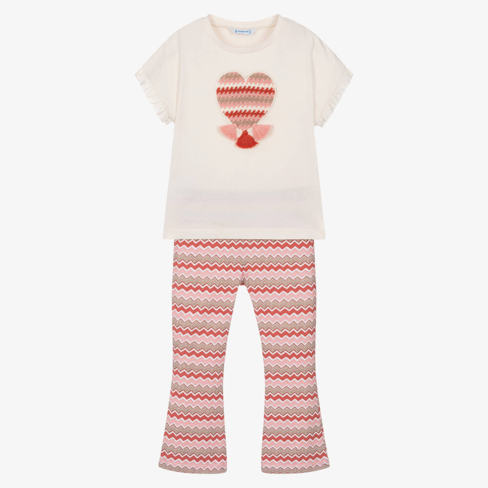 Mayoral-Girls Ivory Zigzag Cotton Ensemble | Childrensalon Outlet