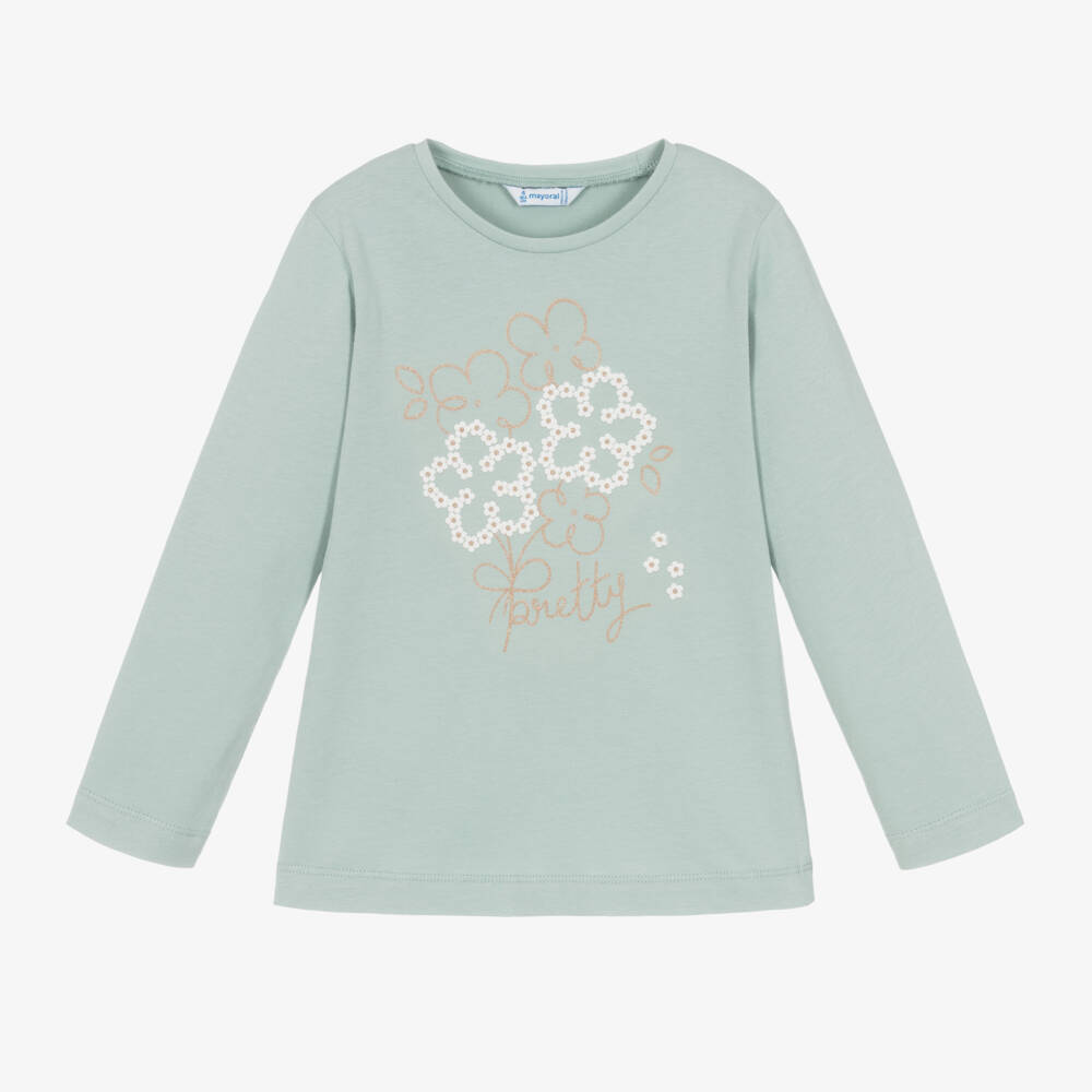 Mayoral-Girls Jade Cotton Floral Top | Childrensalon Outlet