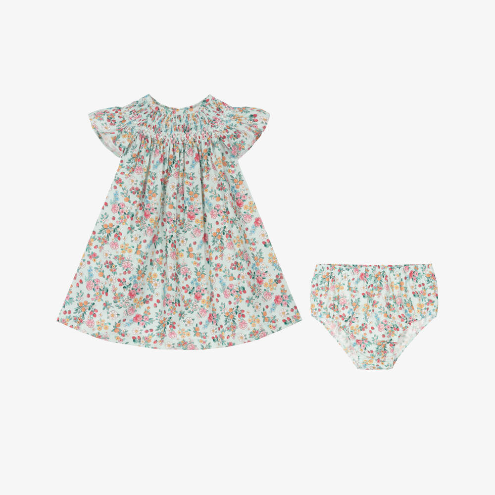 Mayoral Для новорожденных-Платье из хлопка с цветочным узором для девочек в нефритово-зеленом цвете | Childrensalon Outlet
