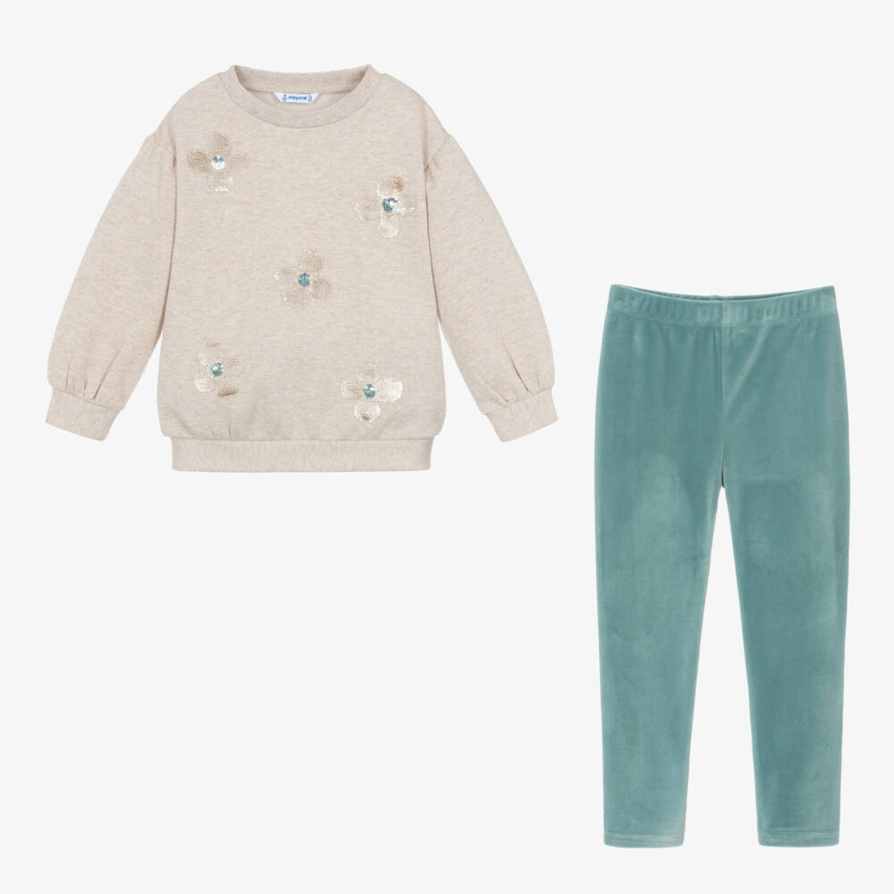 Mayoral-Girls Jade Velour Leggings Ensemble | Childrensalon Outlet