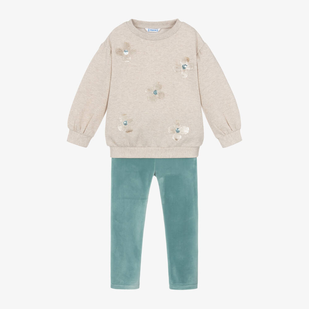 Mayoral-Girls Jade Velour Leggings Ensemble | Childrensalon Outlet