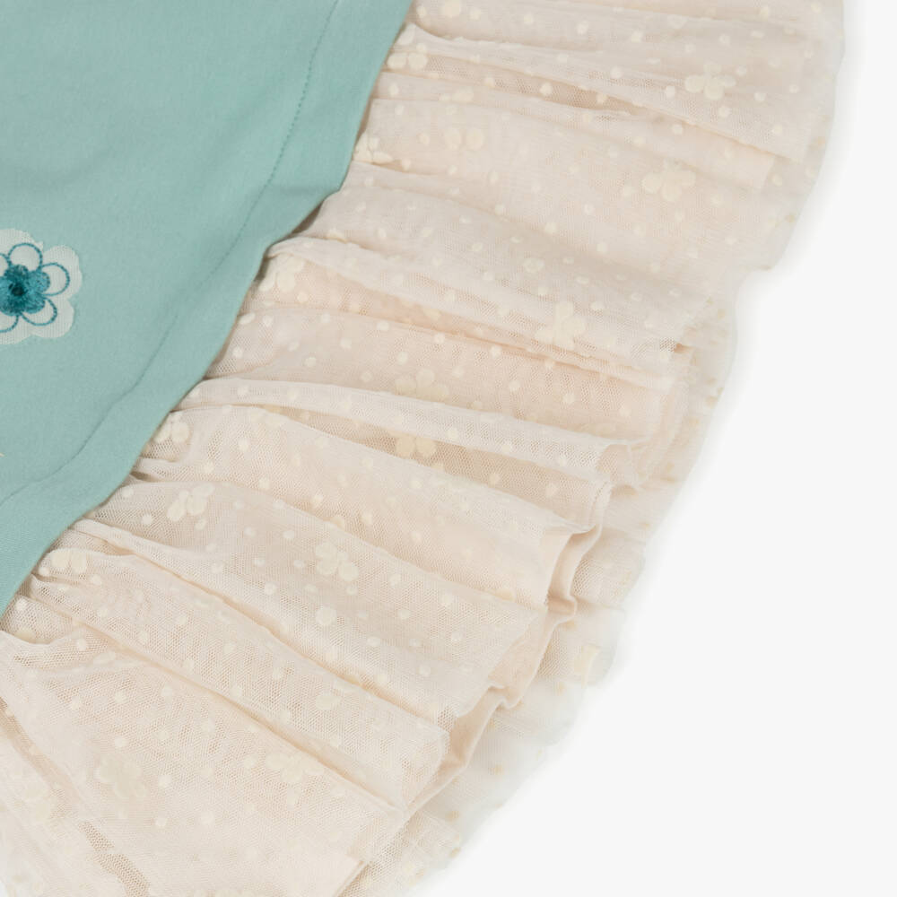 Mayoral-فستان تول وجيرسي لون أخضر | Childrensalon Outlet