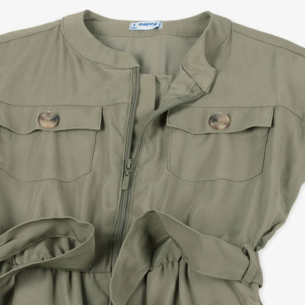 Mayoral-Girls Khaki Belted Zip Romper | Childrensalon Outlet