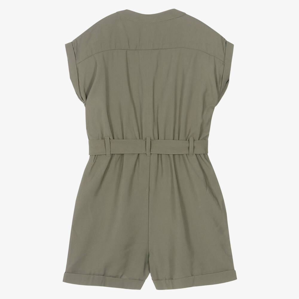 Mayoral-Girls Khaki Belted Zip Romper | Childrensalon Outlet
