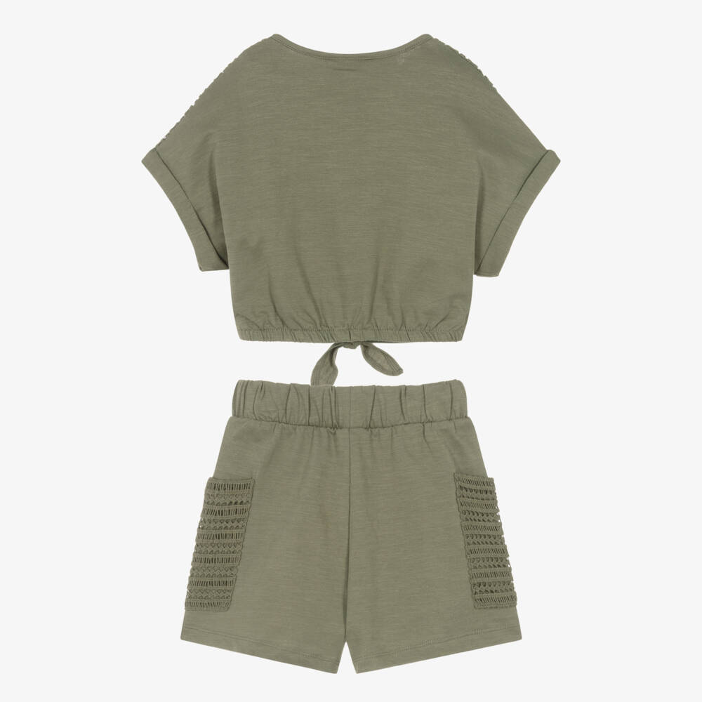 Mayoral-Girls Khaki Cotton Ensemble | Childrensalon Outlet