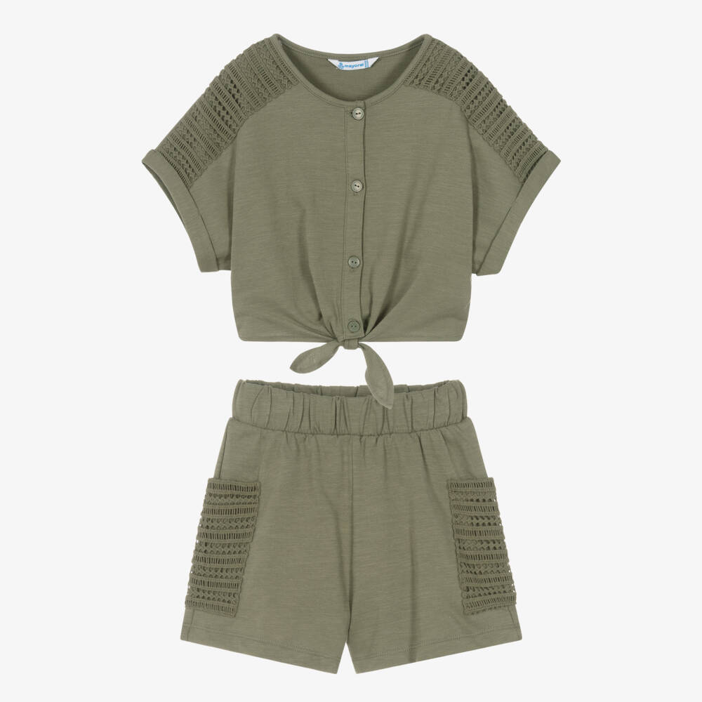 Mayoral-Girls Khaki Cotton Ensemble | Childrensalon Outlet