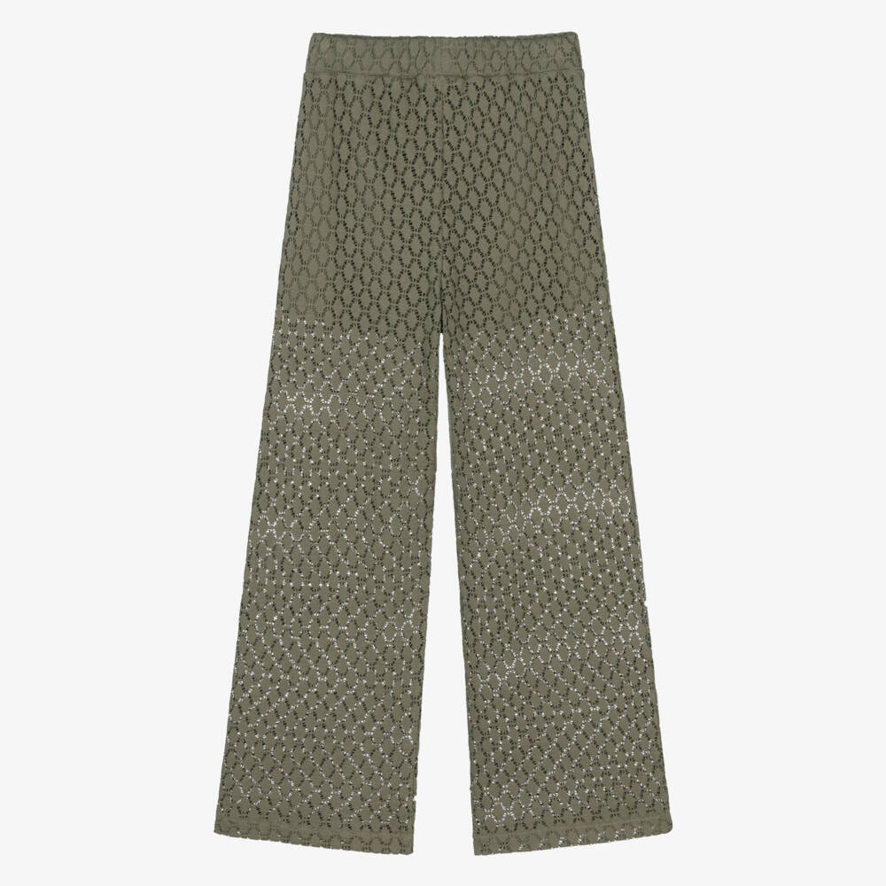 Mayoral-Хлопковые брюки цвета хаки с вязаными элементами для девочек | Childrensalon Outlet