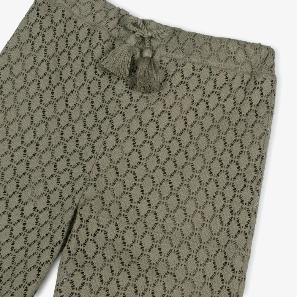 Mayoral-Хлопковые брюки цвета хаки с вязаными элементами для девочек | Childrensalon Outlet