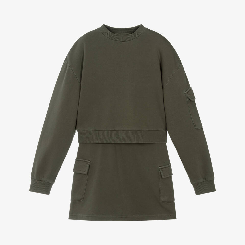 Mayoral-Girls Khaki Green Cotton Jersey Cargo Skirt Set | Childrensalon Outlet