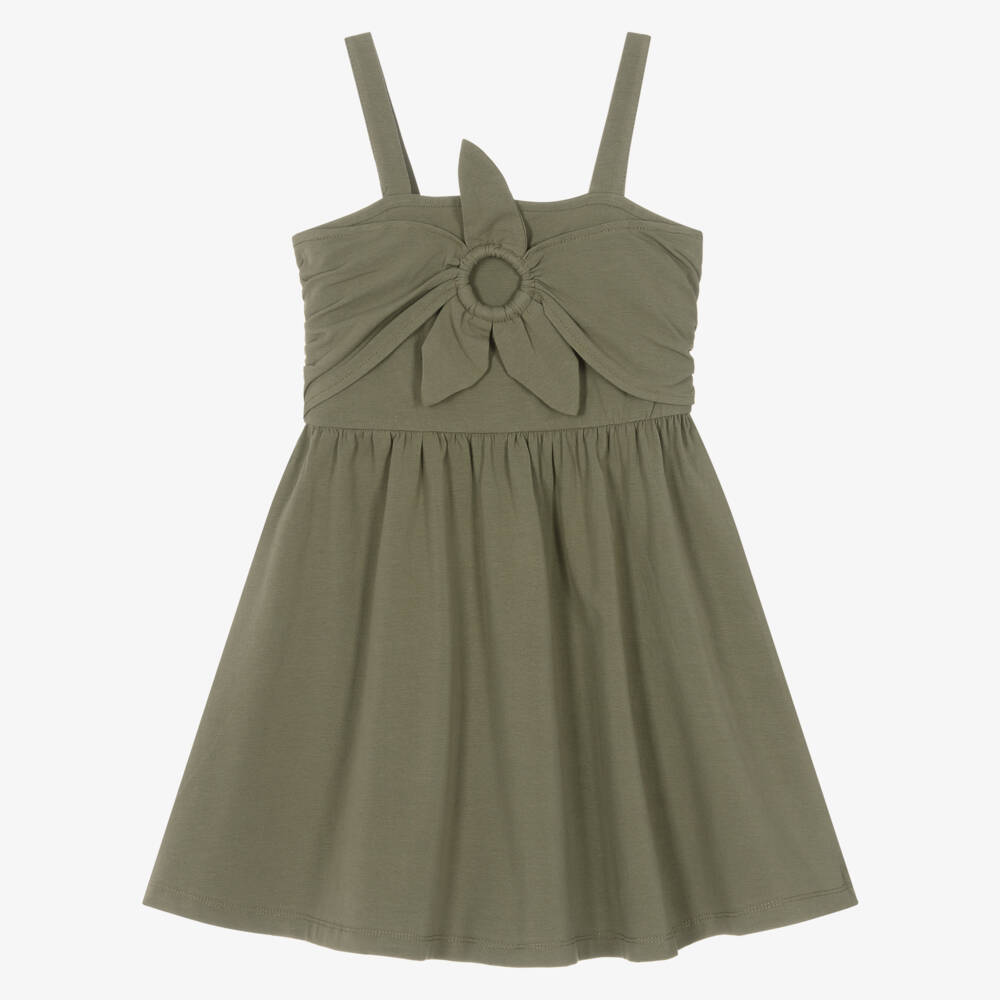 Mayoral-Хлопковое платье для девочек хаки | Childrensalon Outlet