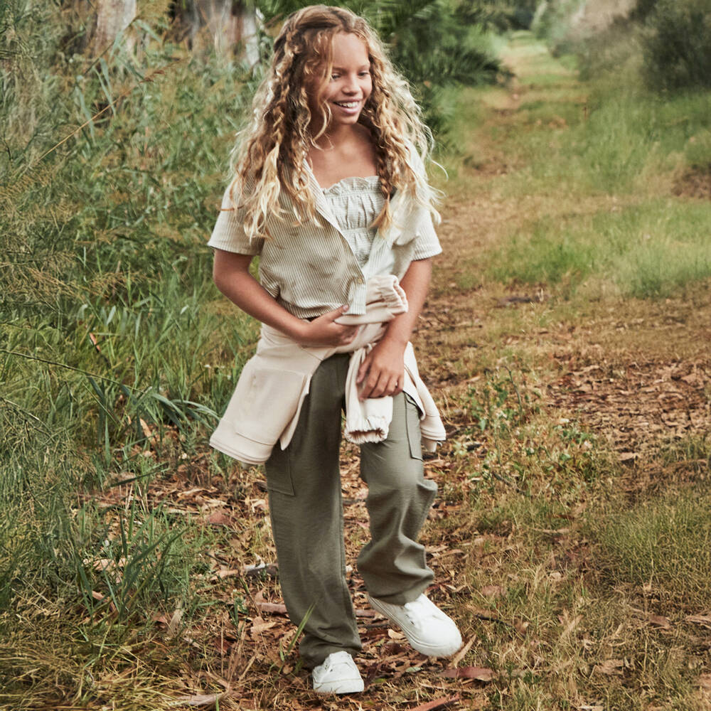 Mayoral-Girls Khaki Wide-Leg Utility Pants | Childrensalon Outlet