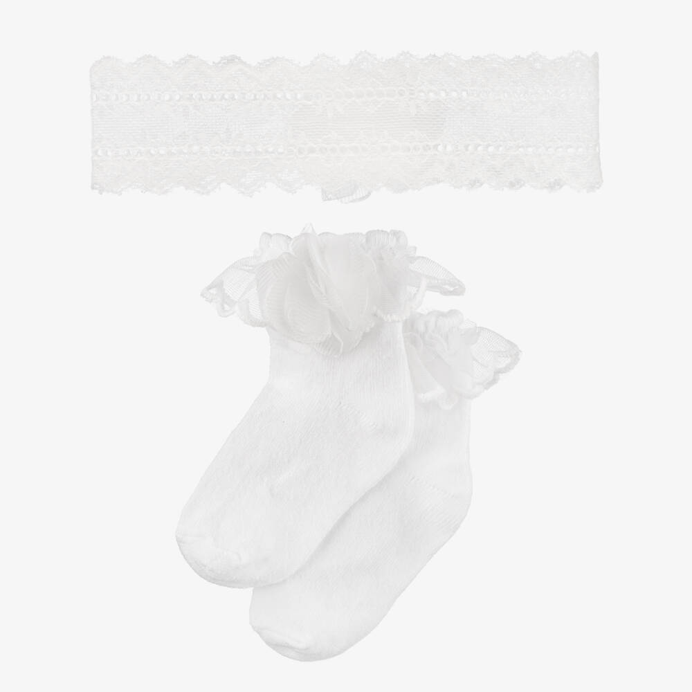 Mayoral Newborn-Girls Lace Adorned White Sock Set | Childrensalon Outlet