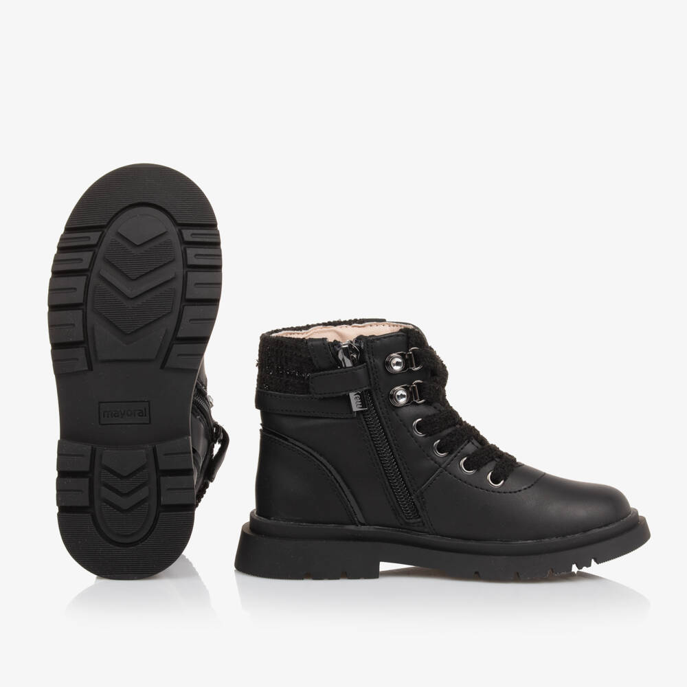 Mayoral-Girls Lace-Up Black Leather Boots | Childrensalon Outlet
