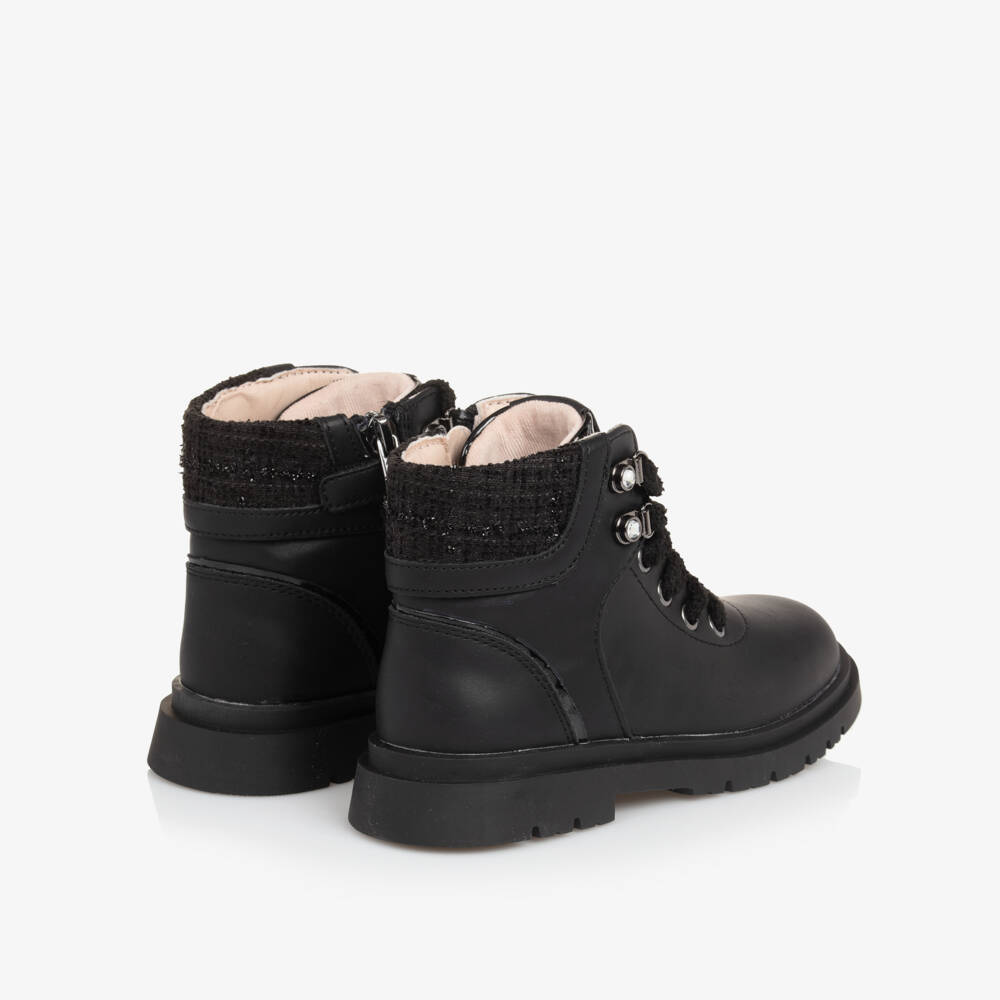 Mayoral-Girls Lace-Up Black Leather Boots | Childrensalon Outlet
