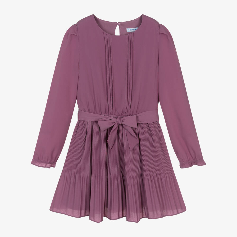 Mayoral-Girls Lavender Chiffon Pleated Gown | Childrensalon Outlet