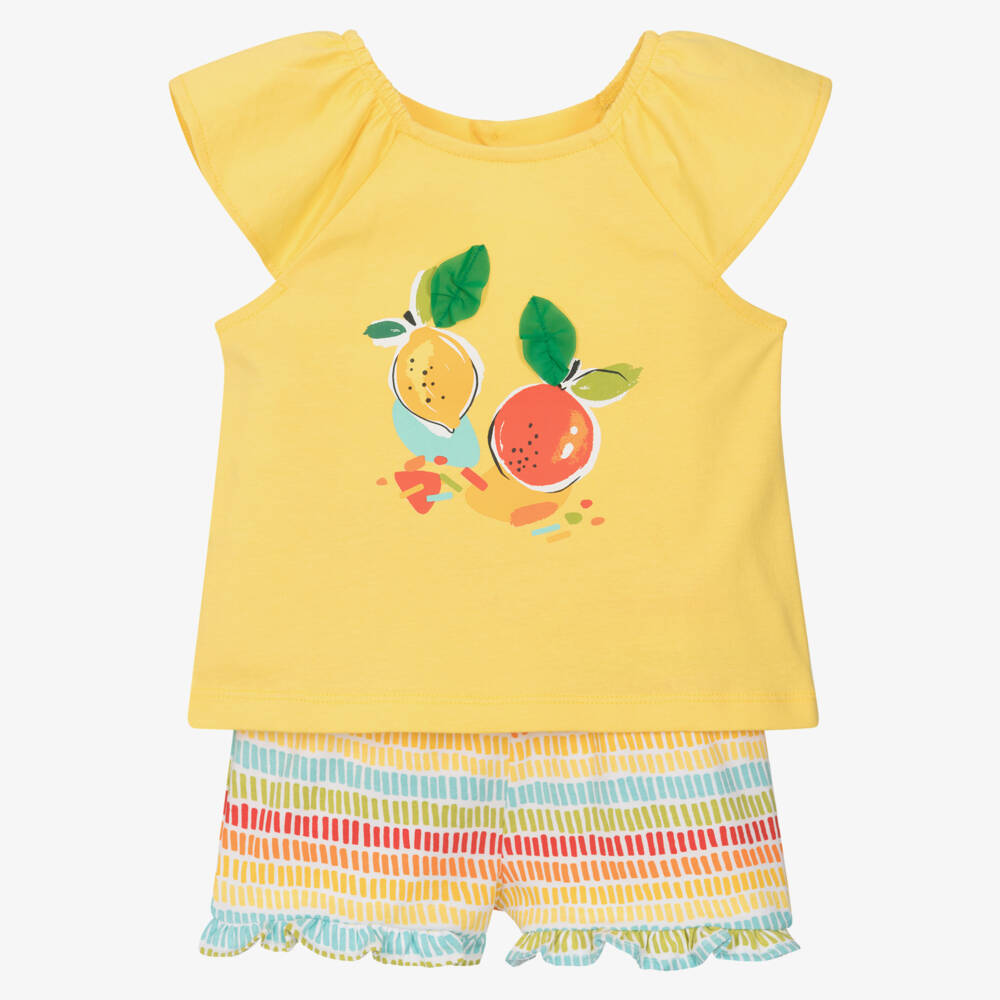 Mayoral-Лимонный комплект из хлопковых шорт для девочек | Childrensalon Outlet