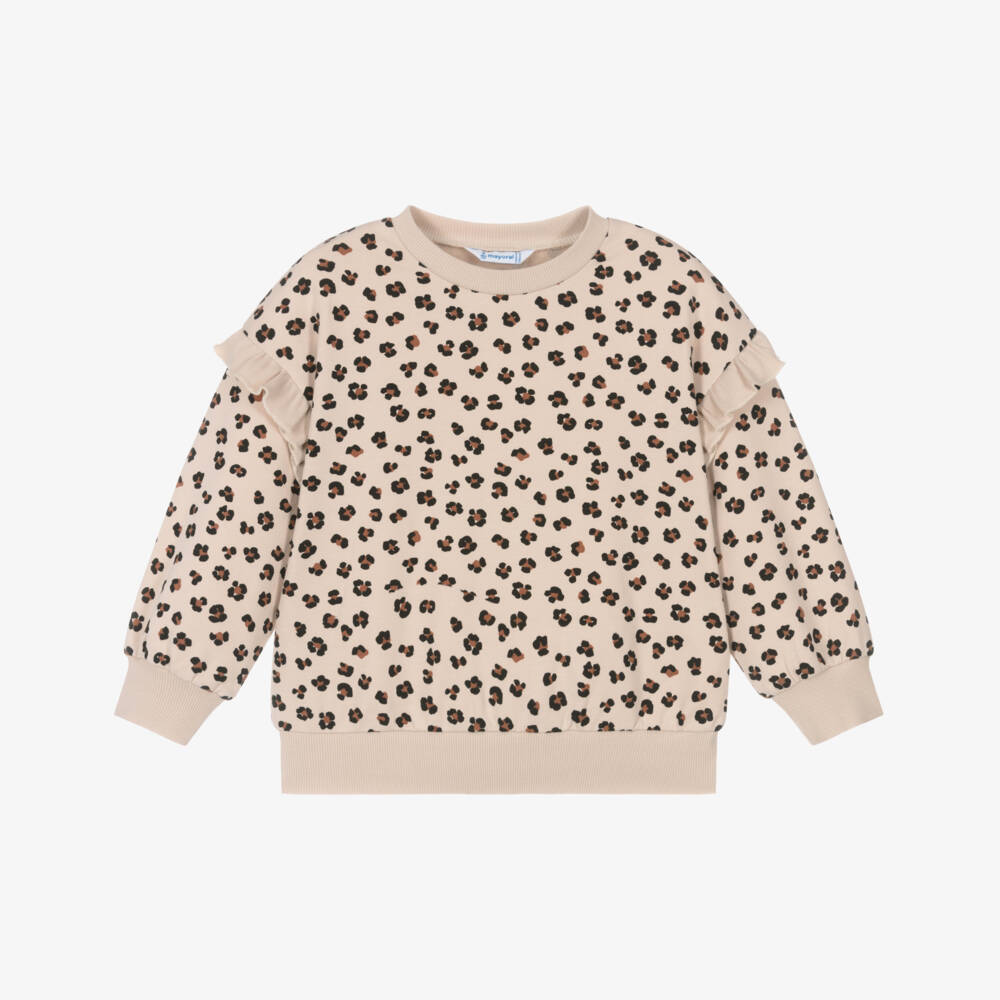 Mayoral-Girls Leopard Print Beige Sweatshirt | Childrensalon Outlet