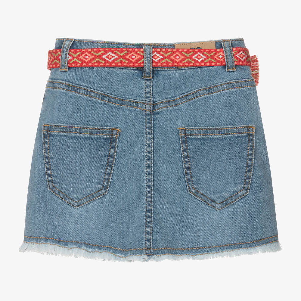 Mayoral-Girls Light Blue Denim Belted Skirt | Childrensalon Outlet