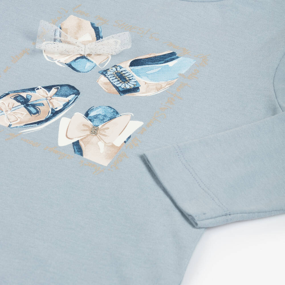Mayoral-Girls Light Blue Shoe Print Top | Childrensalon Outlet