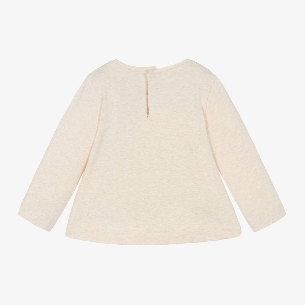 Mayoral-Girls Long Sleeve Beige Tee | Childrensalon Outlet