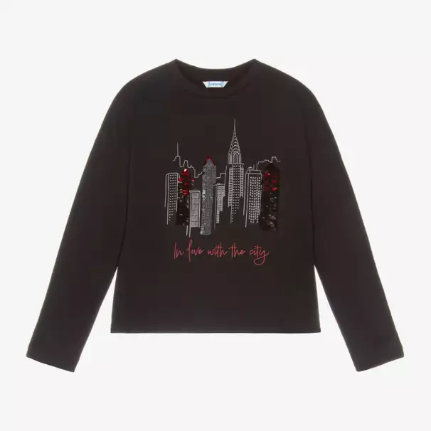 Mayoral-توب قطن جيرسي لون أسود للبنات | Childrensalon Outlet