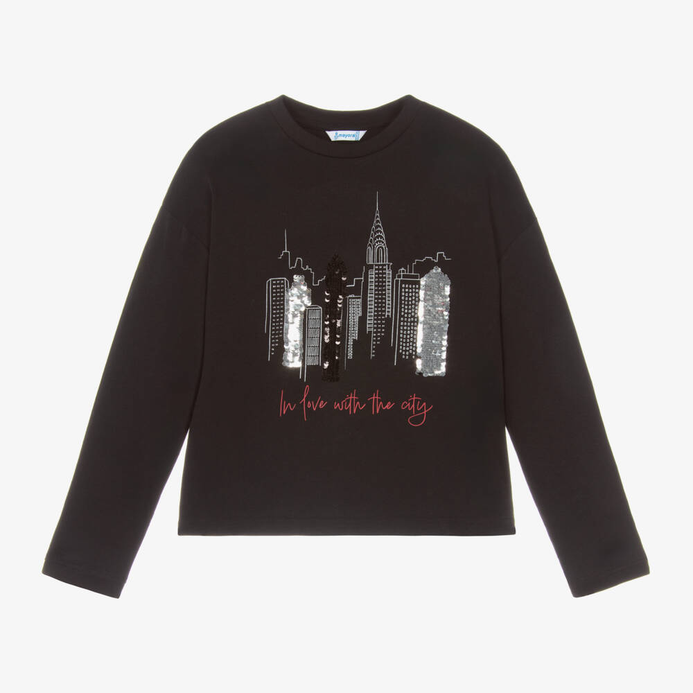 Mayoral-Girls Long-Sleeve Black Tee | Childrensalon Outlet