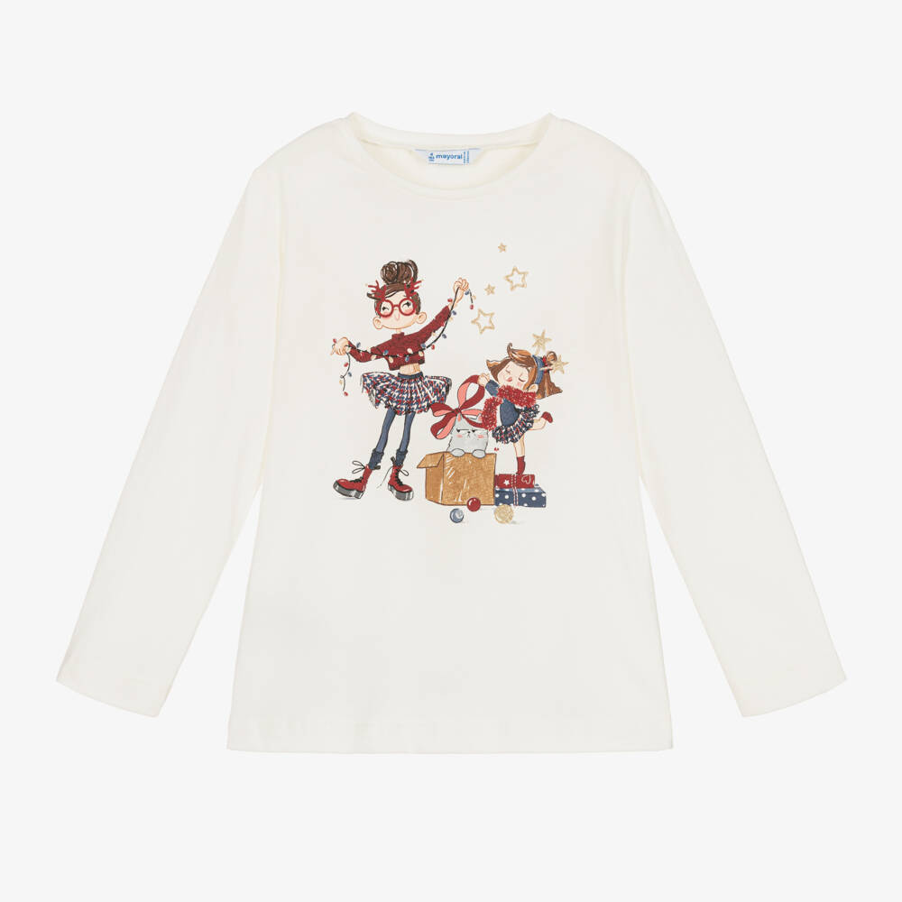 Mayoral-Кремовый хлопковый топ для девочек | Childrensalon Outlet