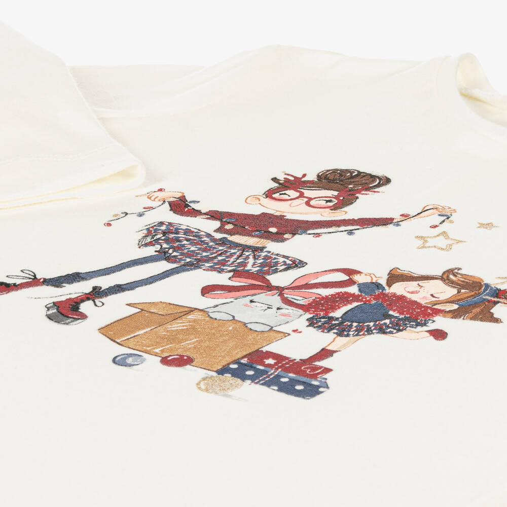 Mayoral-Girls Long Sleeve Ivory Tee | Childrensalon Outlet