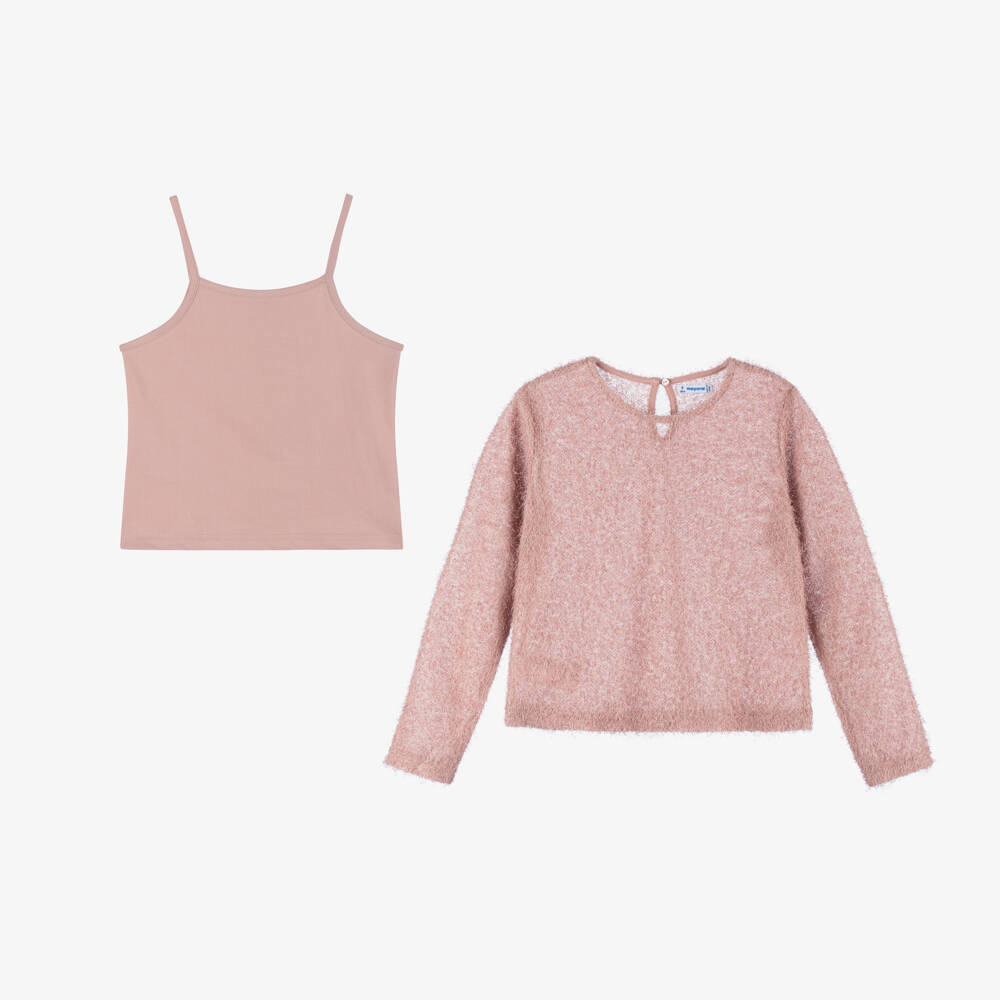 Mayoral-Girls Long Sleeve Pink Glitter Top | Childrensalon Outlet