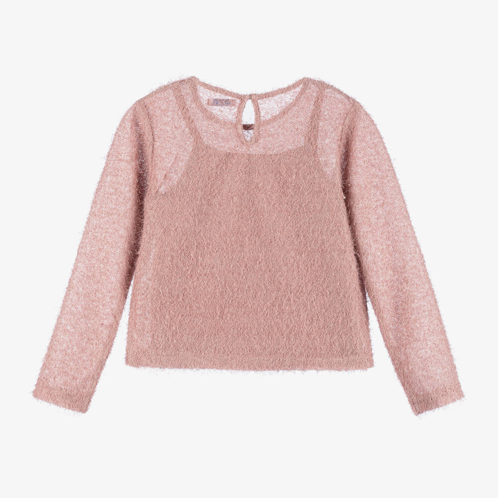 Mayoral-Girls Long Sleeve Pink Glitter Top | Childrensalon Outlet
