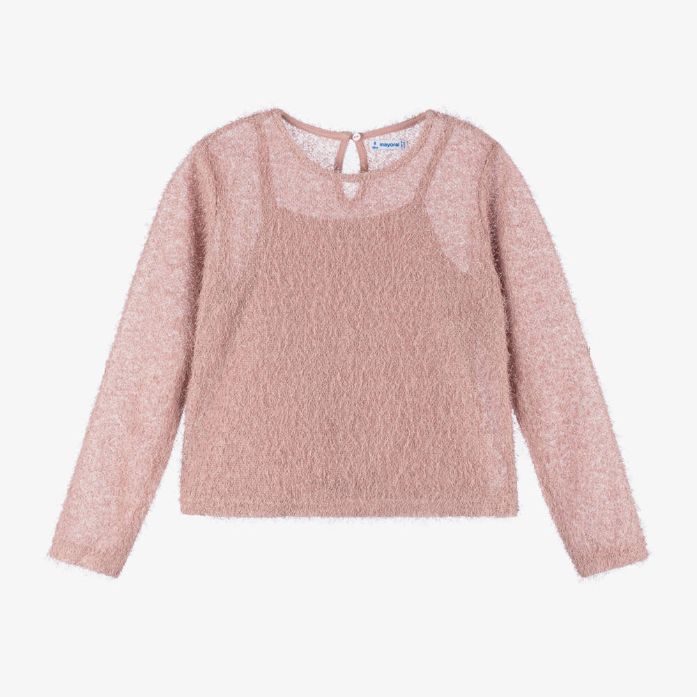 Mayoral-Girls Long Sleeve Pink Glitter Top | Childrensalon Outlet
