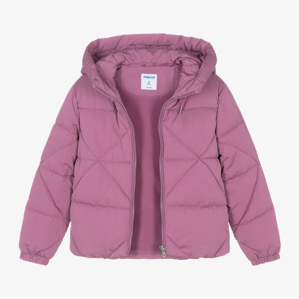 Mayoral-Girls Mauve Quilted Coat | Childrensalon Outlet