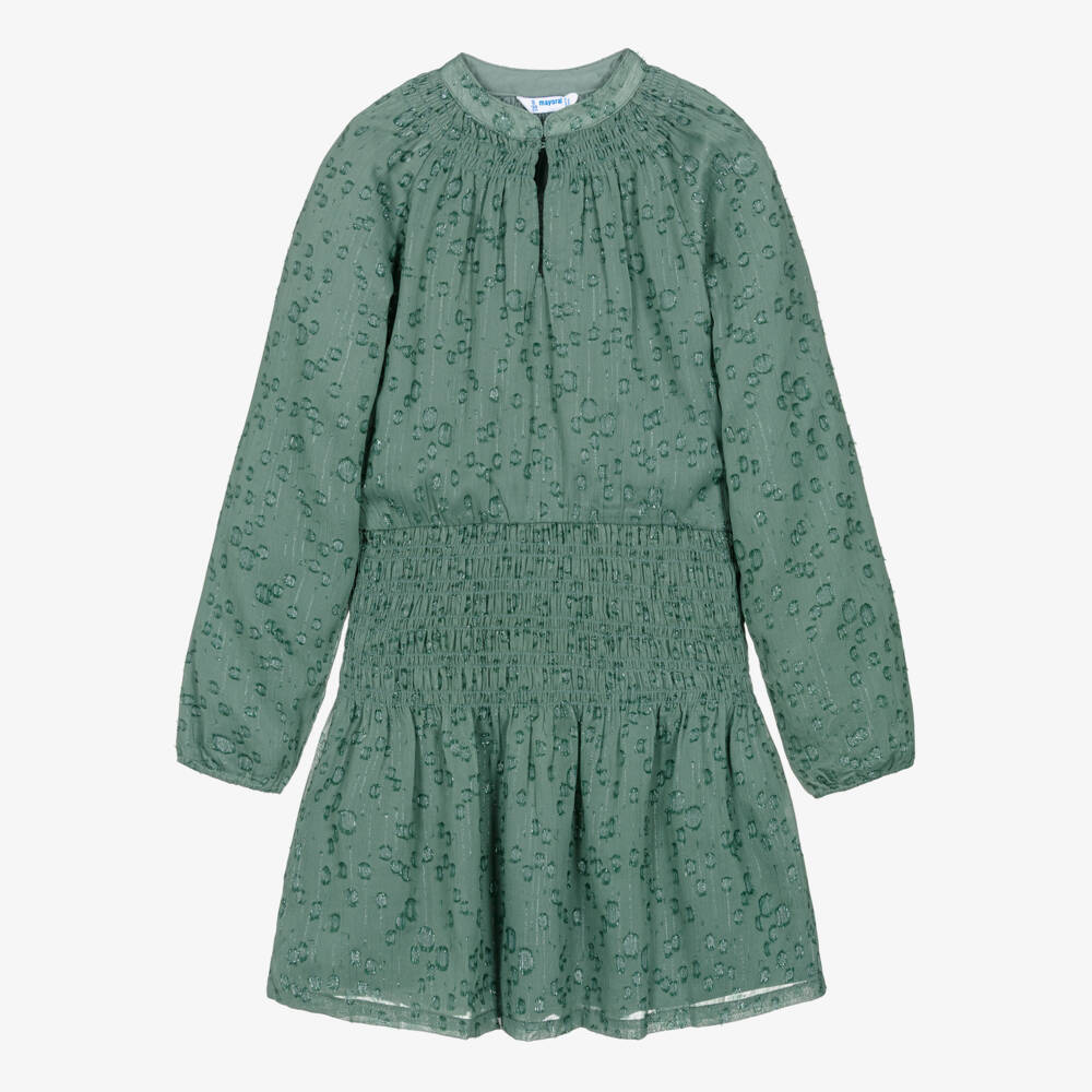 Mayoral-Платье из металлического зелёного шифона для девочек | Childrensalon Outlet