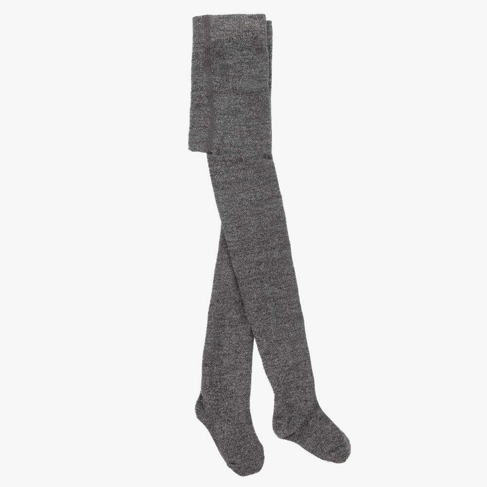 Mayoral-Girls Metallic Grey Knit Tights | Childrensalon Outlet