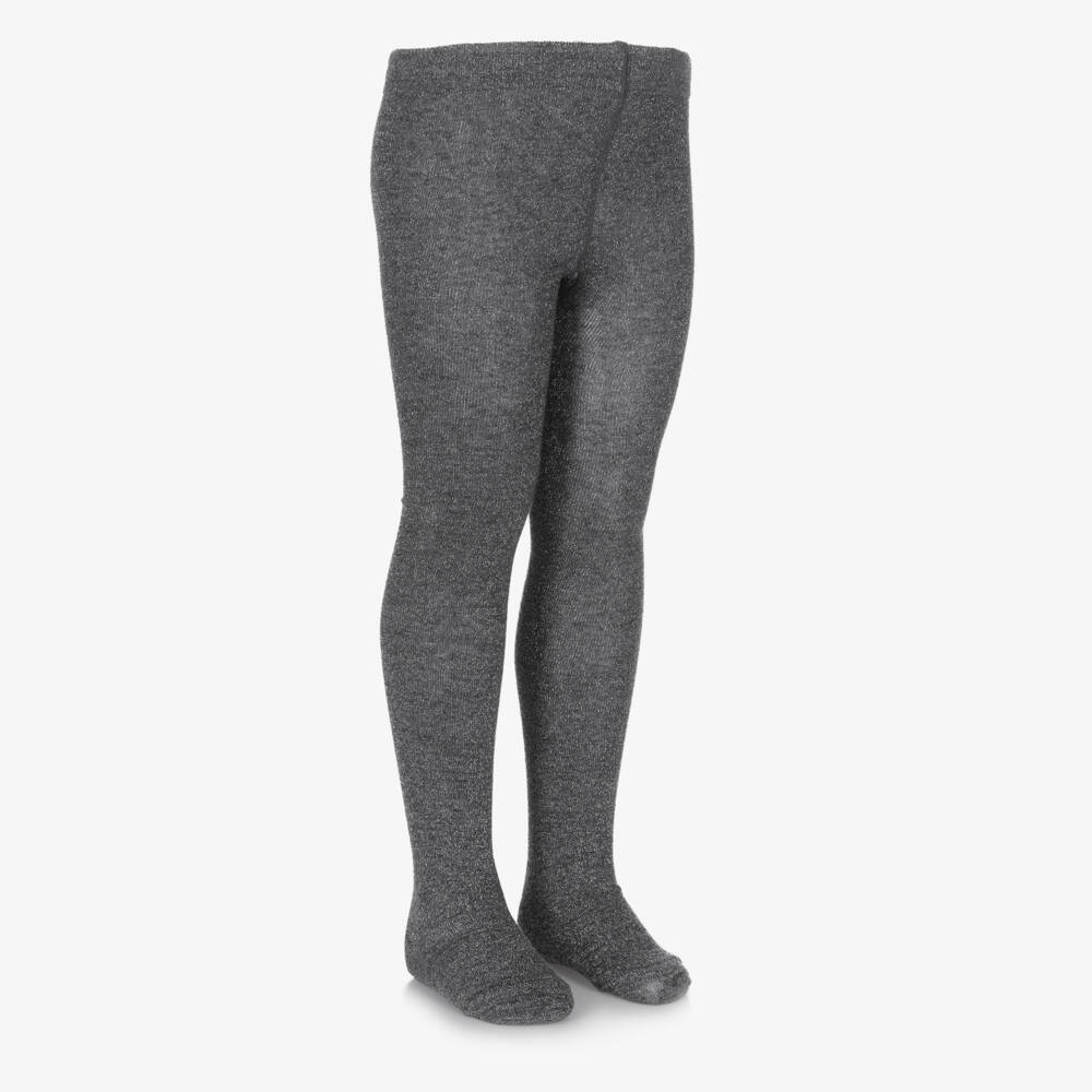 Mayoral-Girls Metallic Grey Knit Tights | Childrensalon Outlet
