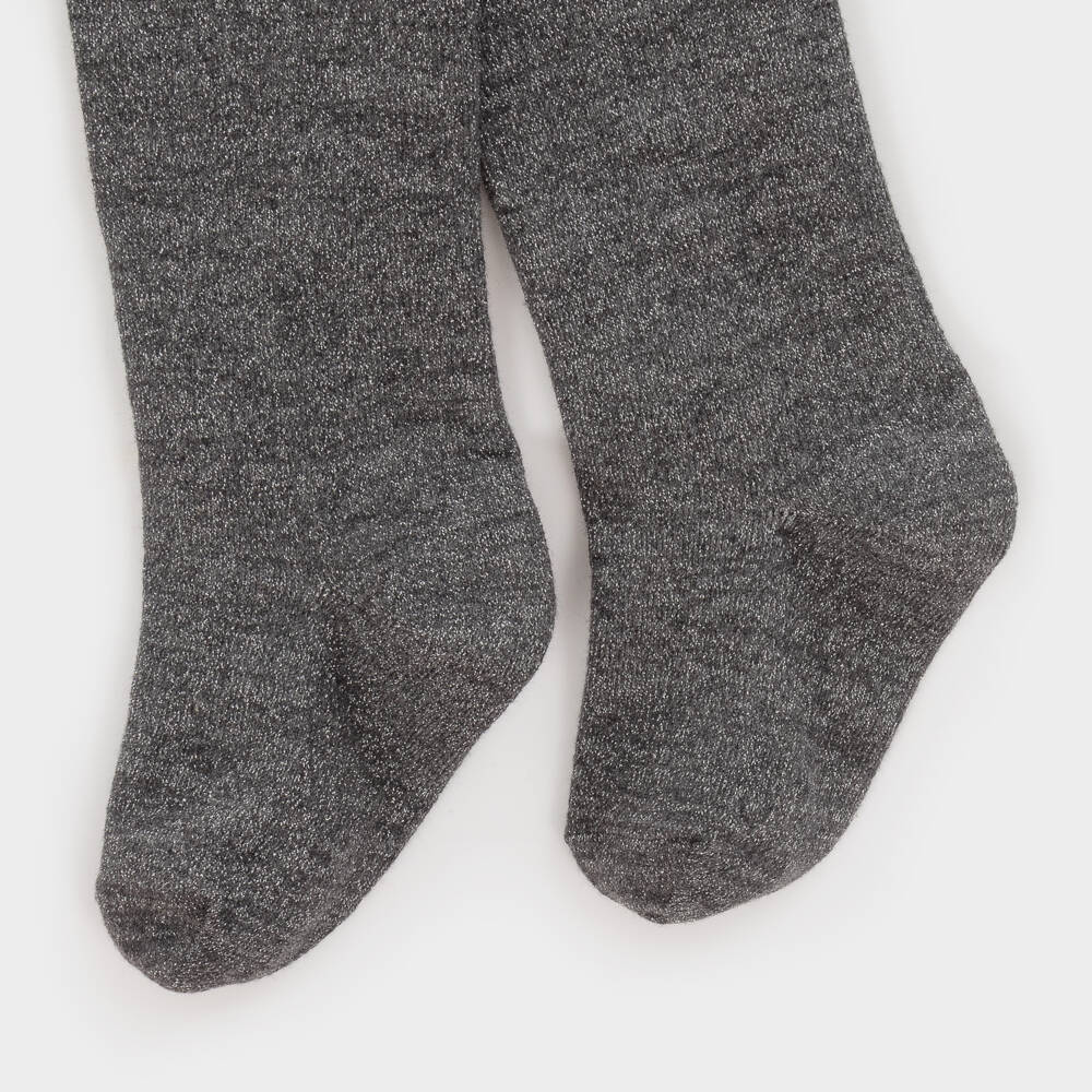 Mayoral-Girls Metallic Grey Knit Tights | Childrensalon Outlet