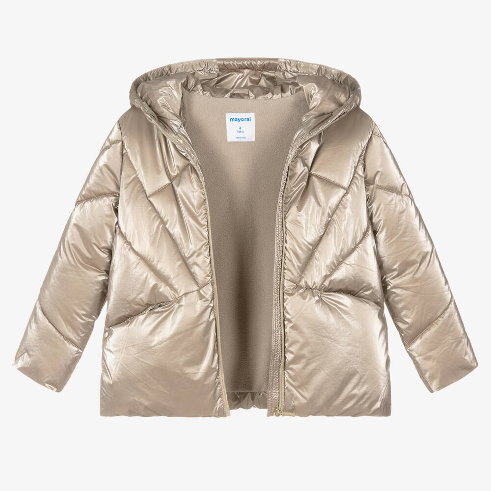 Mayoral-جاكيت بافر هودي لون ذهبي للبنات | Childrensalon Outlet