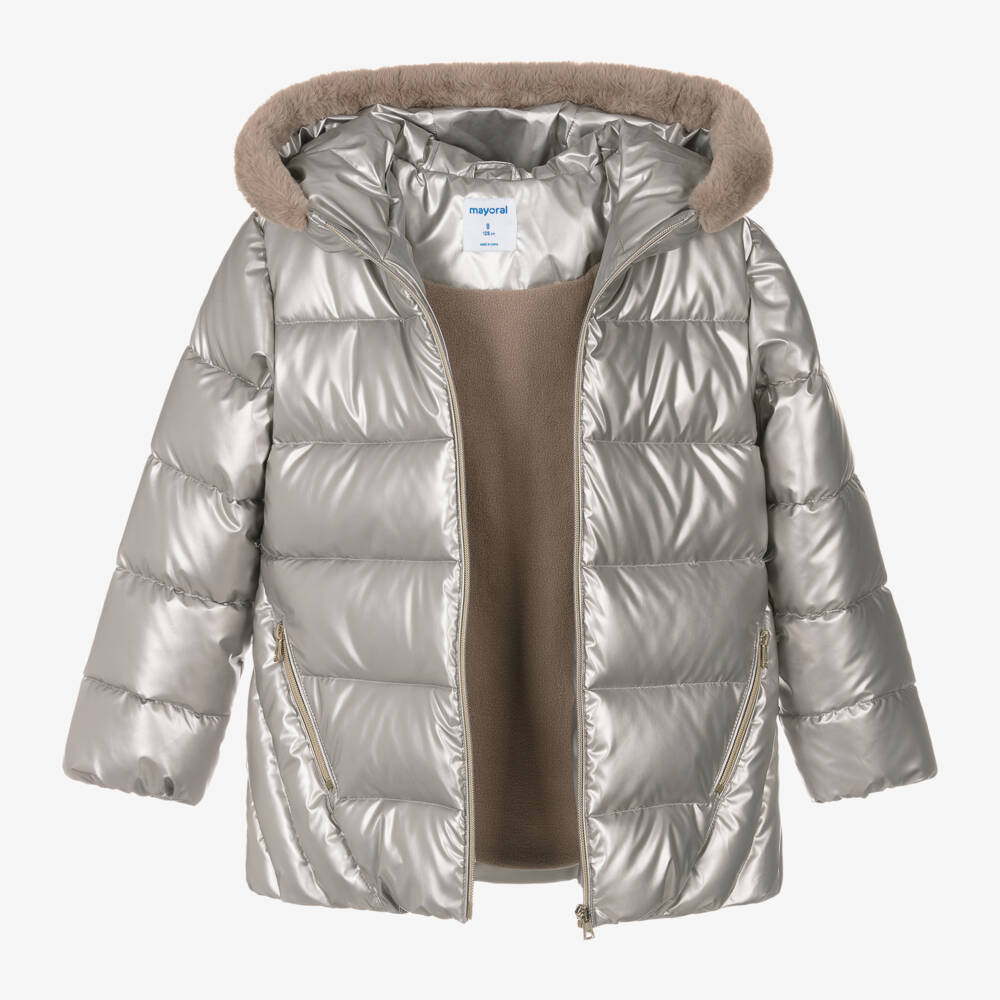Mayoral-Girls Metallic Quilted Jacket | Childrensalon Outlet