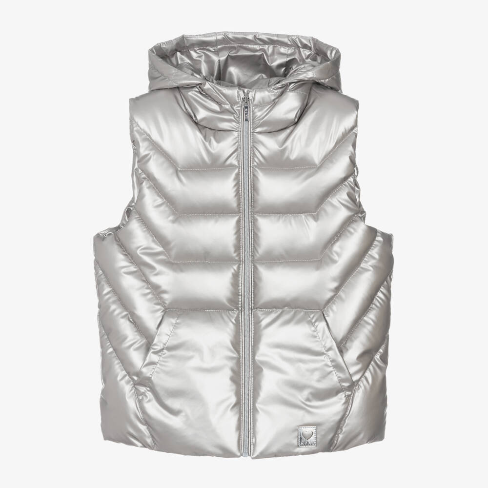 Mayoral-Girls Metallic Silver Hooded Vest | Childrensalon Outlet